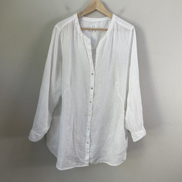 Sigrid Olsen Shirt Womens 2X White 100% Linen Button Front Long Sleeve Pockets - Picture 7 of 10